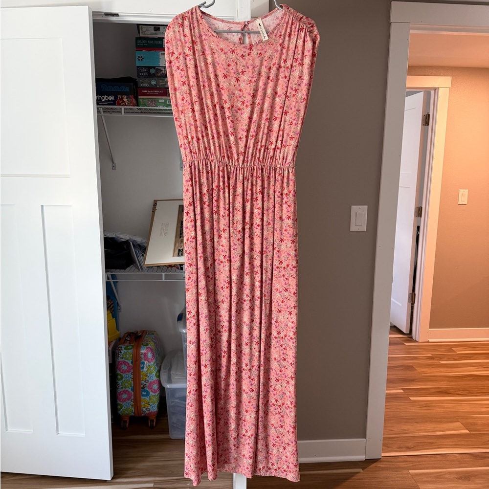 Warm Coral Floral Maxi Dress
